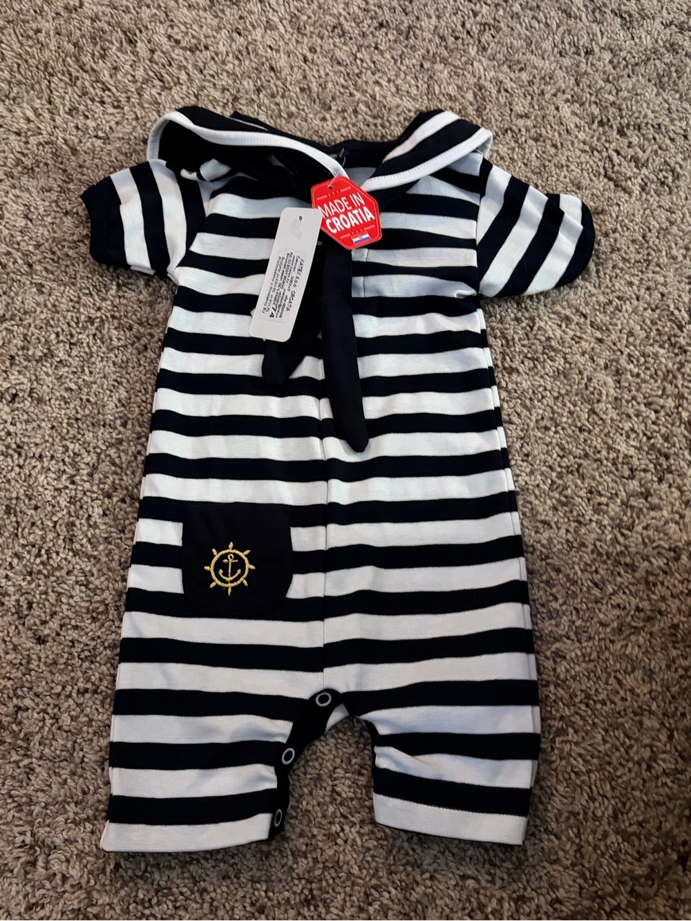 Navy & White Striped Sailor One-Piece Bodysuit for Kids